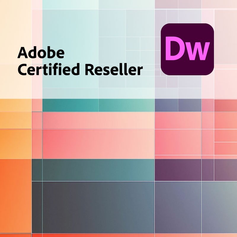 Productafbeelding met het logo van Dreamweaver en Cerfitied Adobe Reseller.