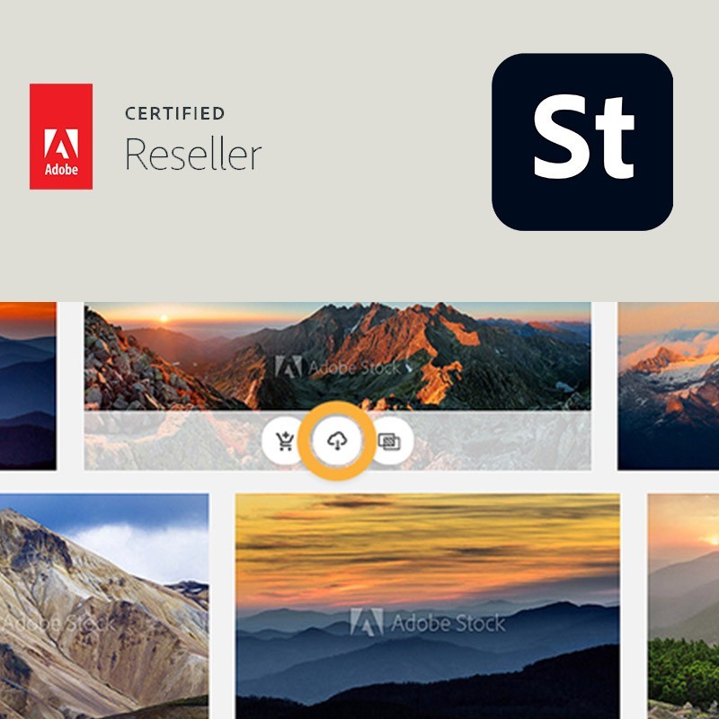 Productafbeelding met het logo van Adobe Stock Credit Pack en Cerfitied Adobe Reseller.