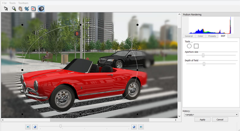 Een voorbeeld van post-processing met Podium Image Editor in SU Podium.