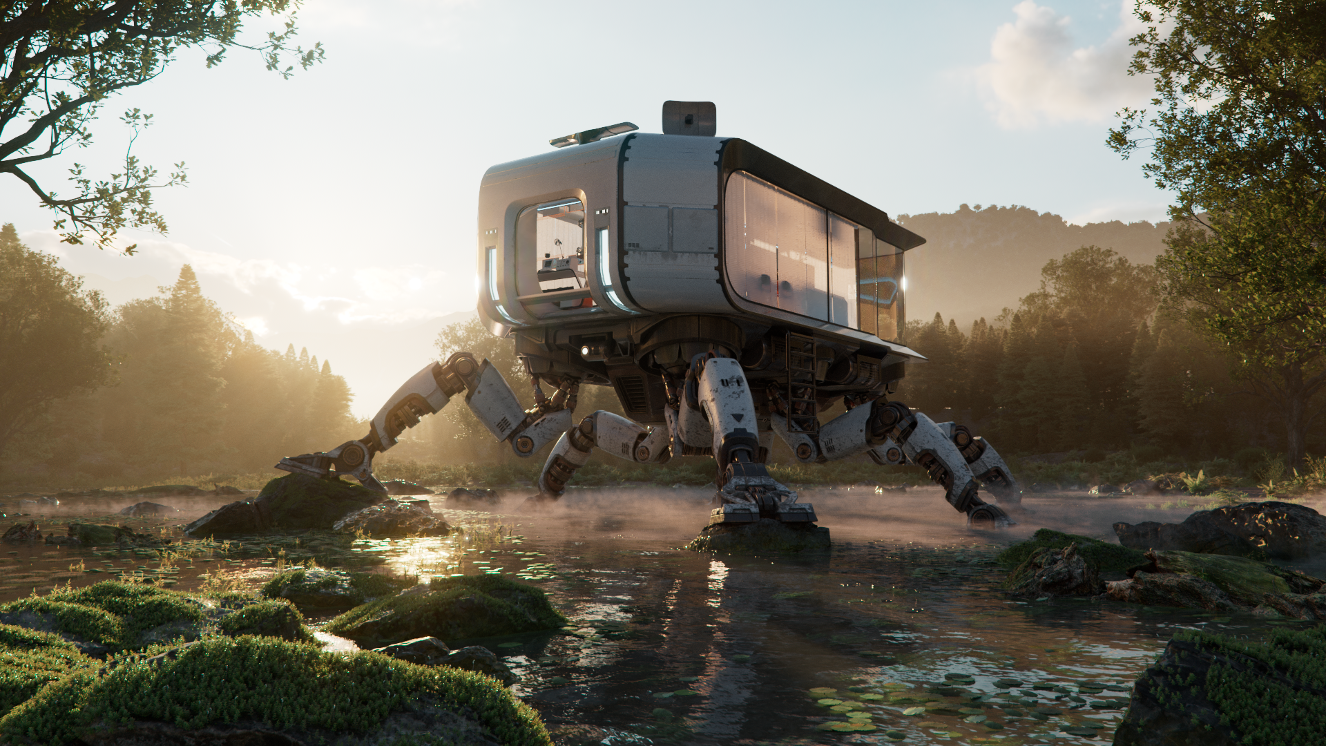 3D-render met verschillende materialen, gemaakt met V-Ray 6.